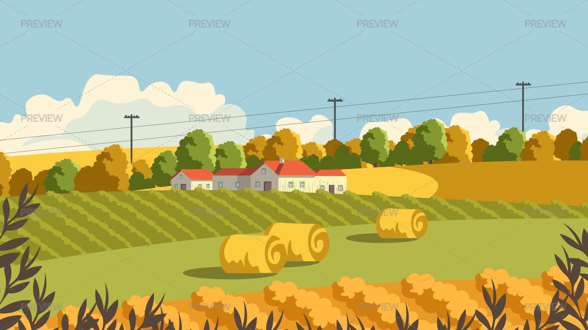 Field View Graphics Agricultural Field Village by Kristina Bilous - Graphics | Motion Array