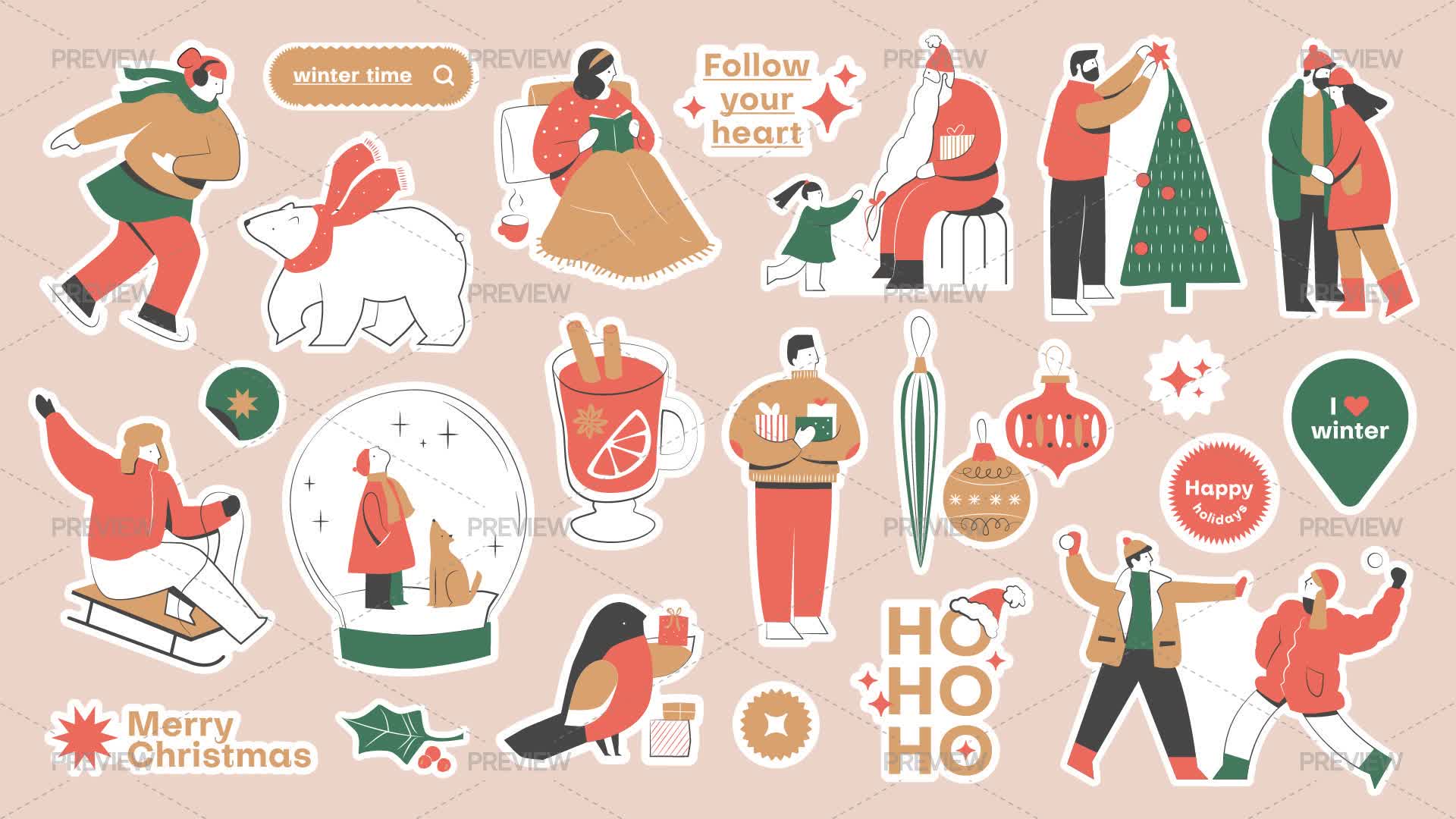 Holiday Time Sticker Christmas Holiday Stickers - Graphics | Motion Array