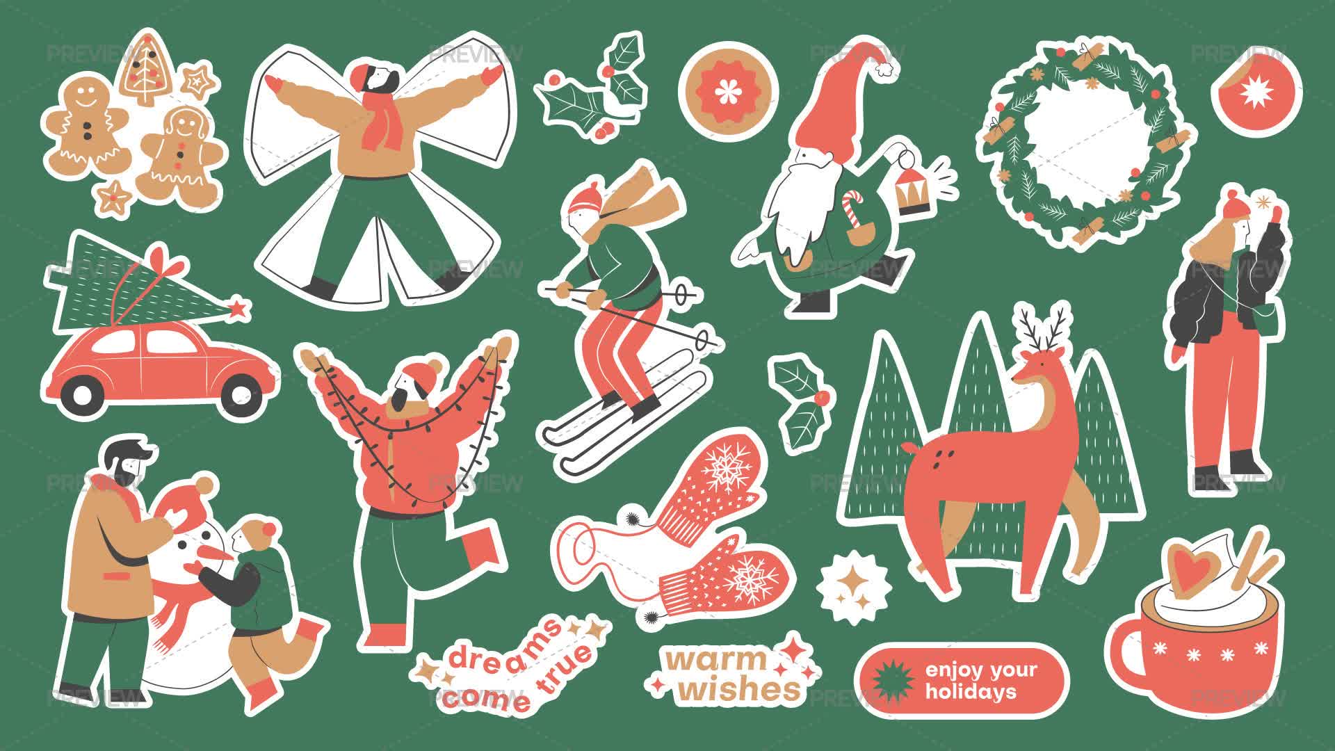 Holiday Time Sticker Christmas Holiday Stickers - Graphics | Motion Array