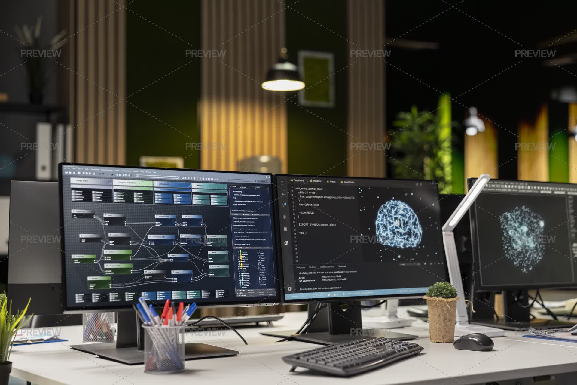 Pc Display On Startup Office Desk Showing Machine Learning Programming ...