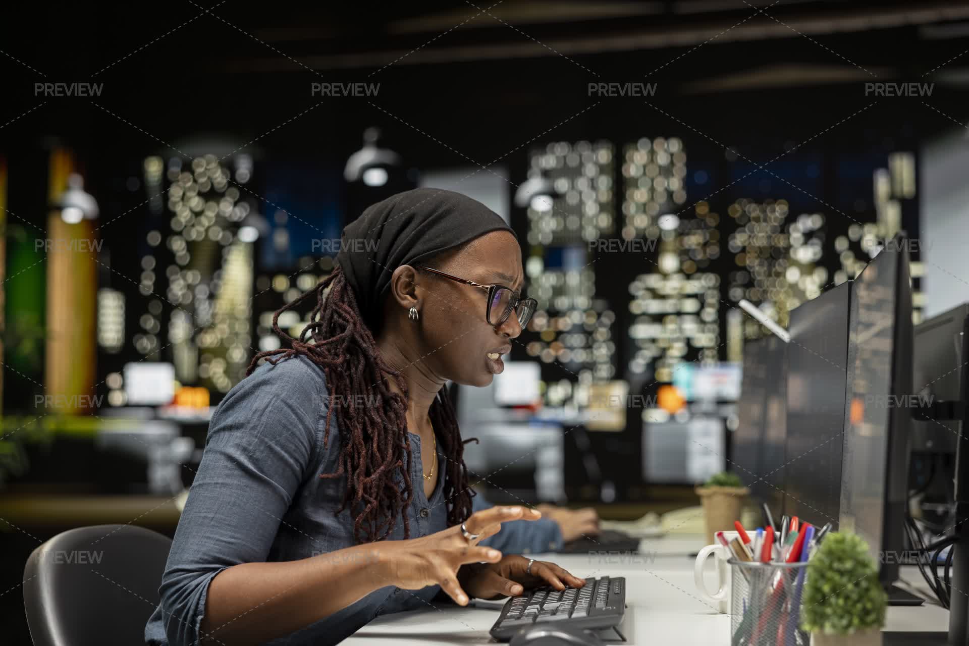 Stressed Admin Stressed Admin In Startup Office Worried After Noticing Error In Code ...