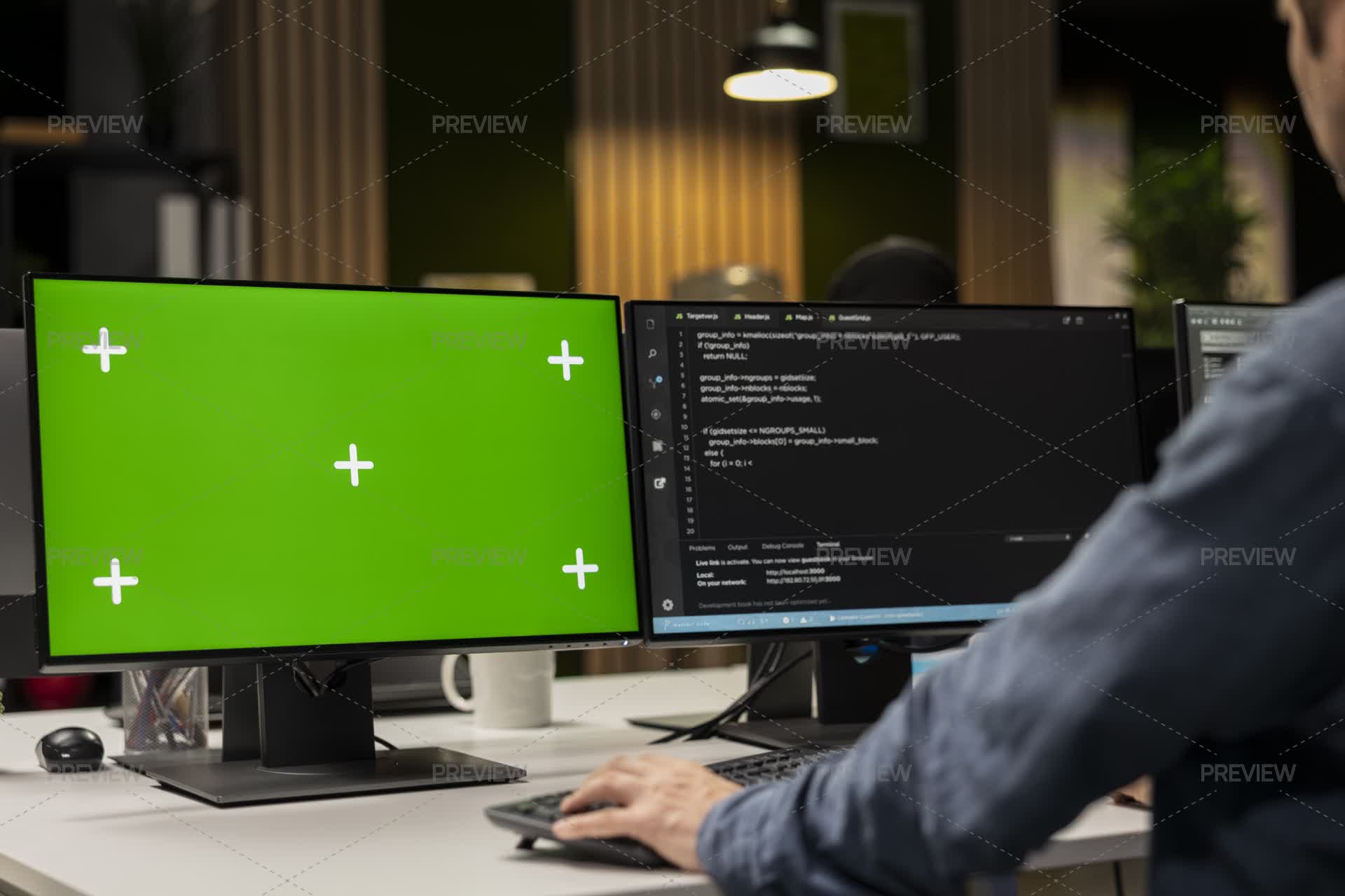 Engineer In Office Automating Tasks Using Scripts On Green Screen PC by ...