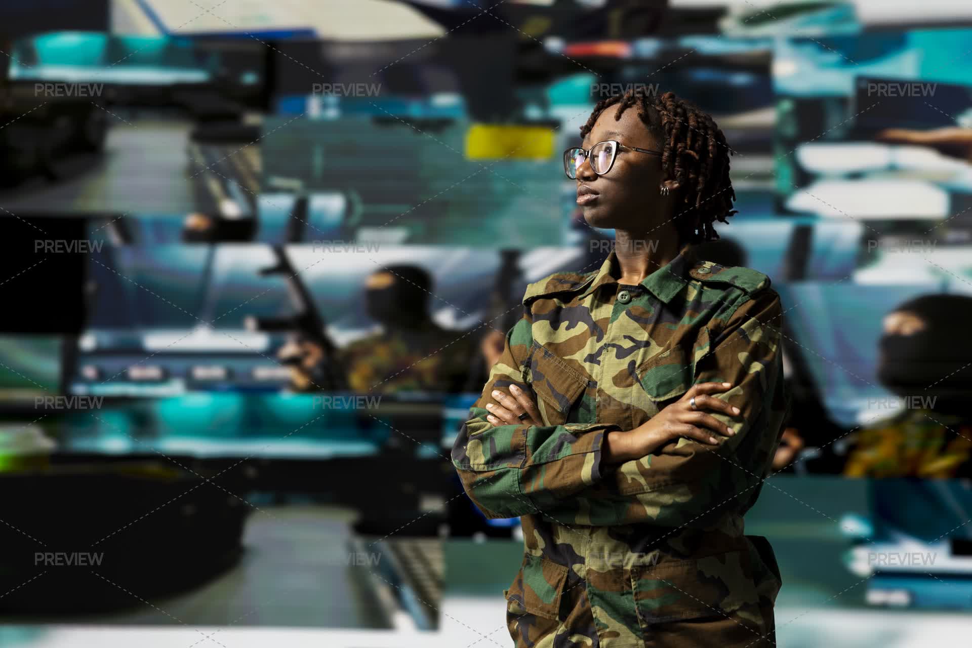 Array Forces Armed Forces Soldier In Front Of Collage Of Digital Surveillance ...