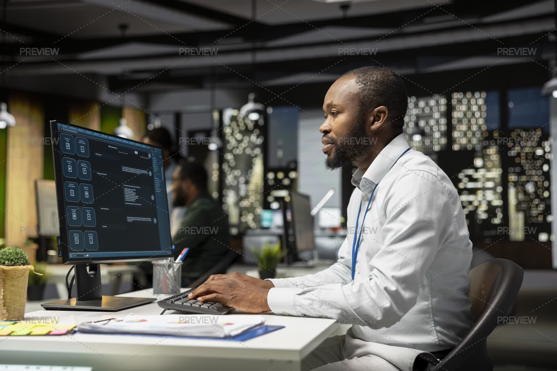 Man Using Software Man Programming Software Code On His Desktop Computer - Stock Photos ...