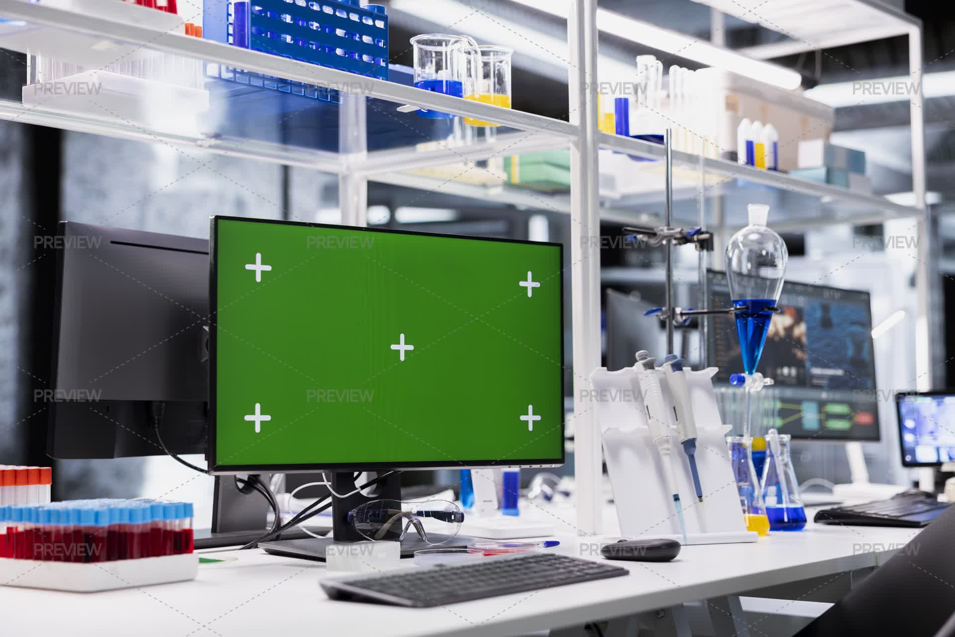 Microscope Greenscreen Green Screen Pc In Lab With Software Interface Showing Genetic Markers ...