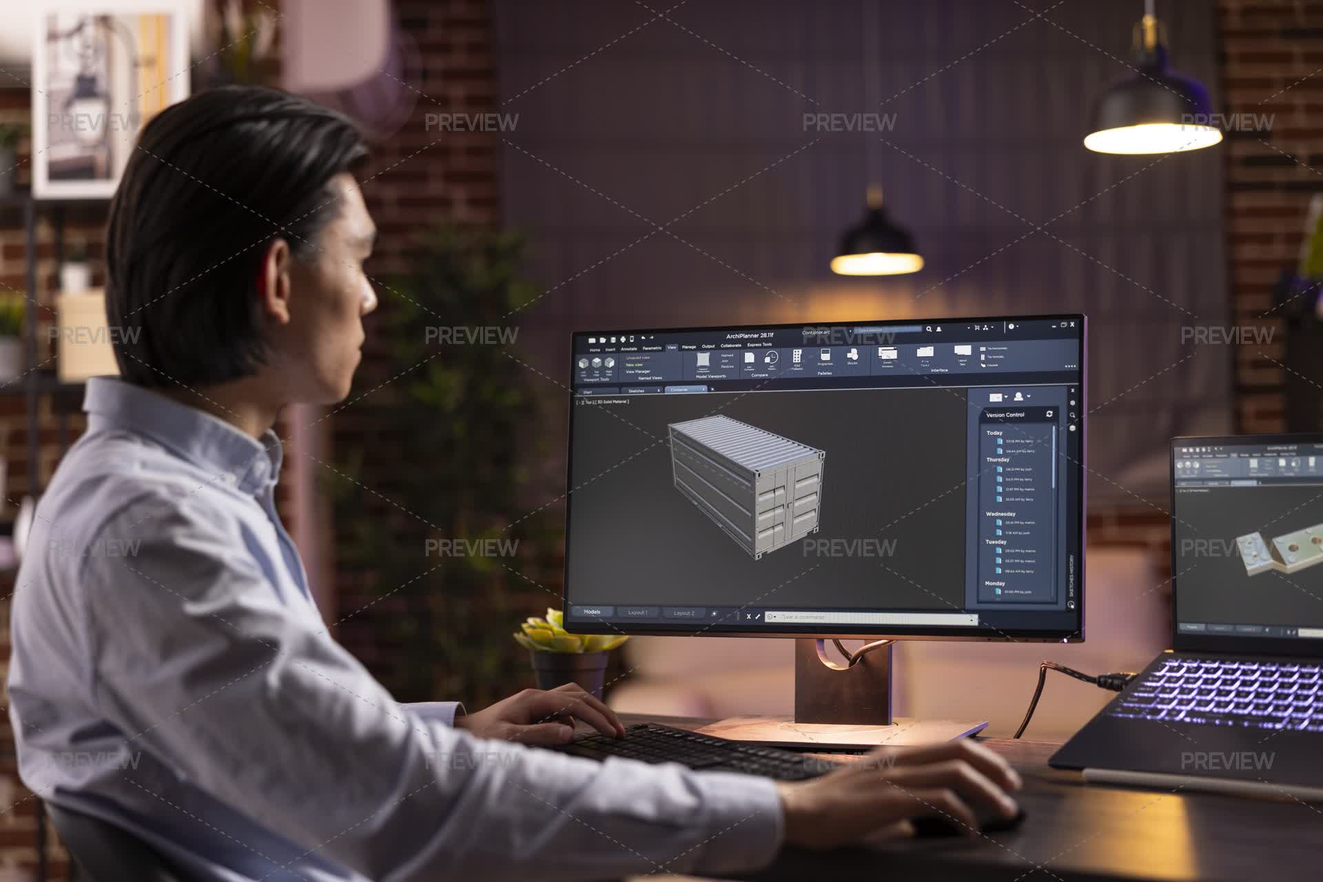 Man Focusing And Developing 3D Tools With CAD Software At Home - Stock ...