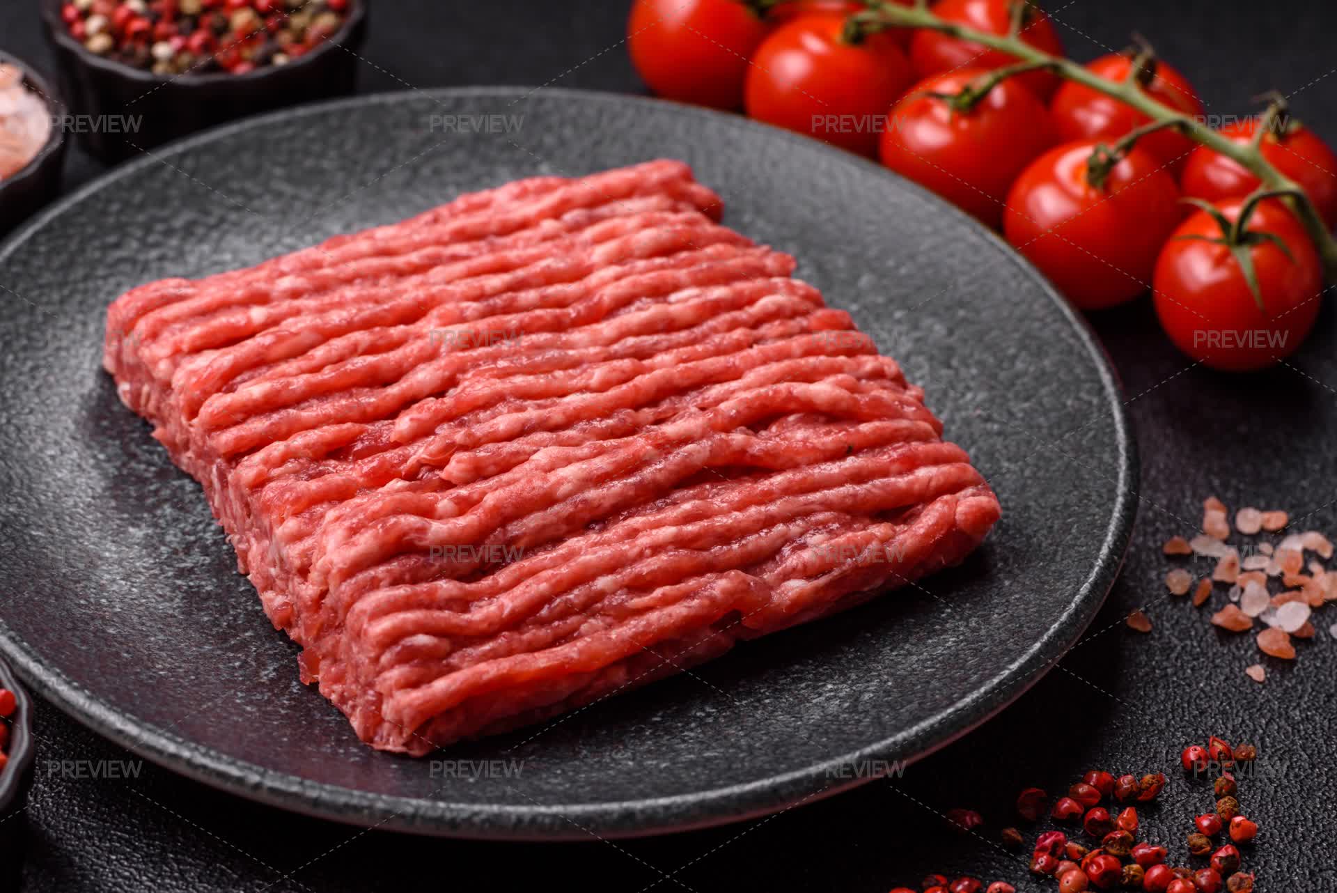 Raw Minced Beef Or Pork, Ground Meat For Burgers - Stock Photos ...