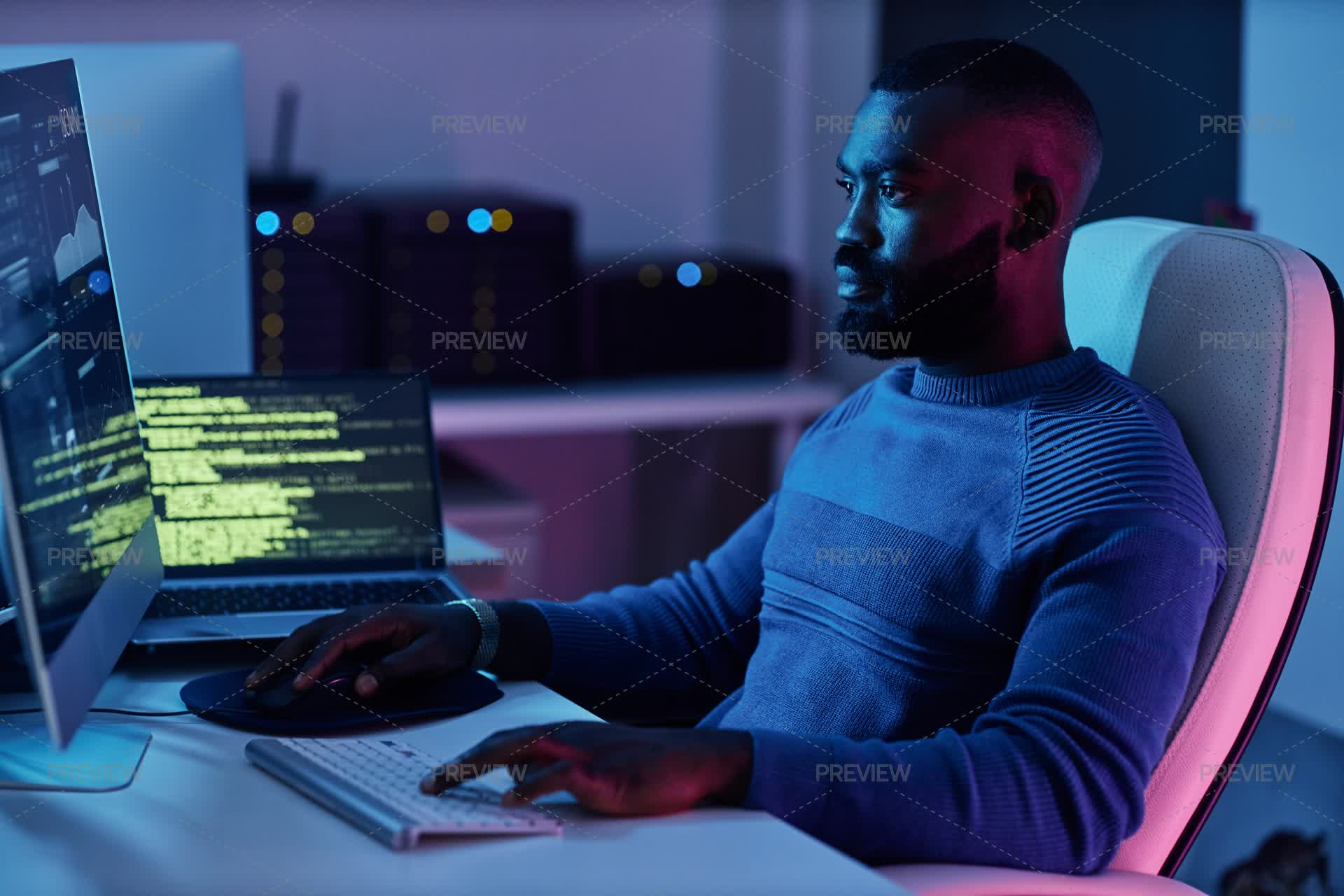 Computer Ppl Neon Computer Programmer Working In Neon Light by SeventyFour - Stock Photos ...