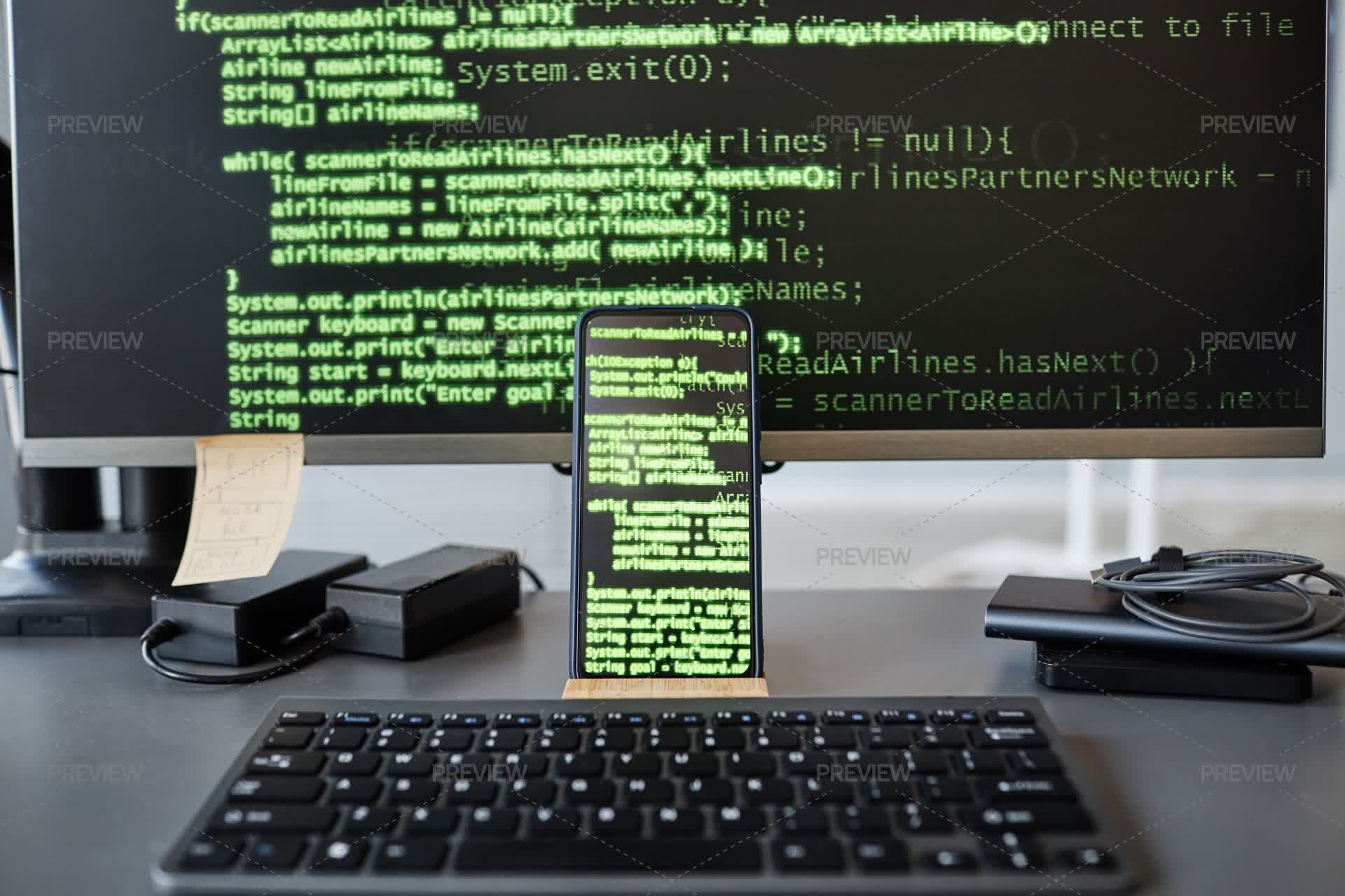 Mobile App Programming In Green Code - Stock Photos | Motion Array