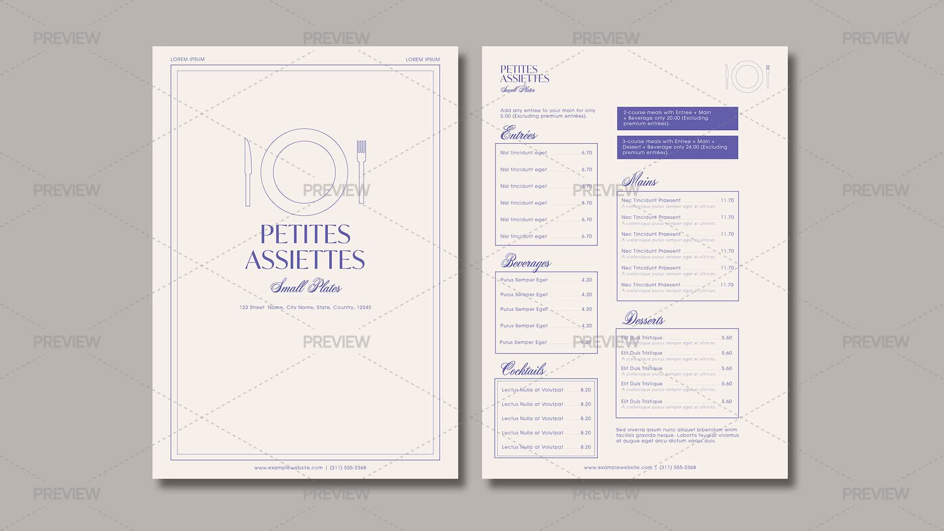 Purple Restaurant Menu - Graphics | Motion Array
