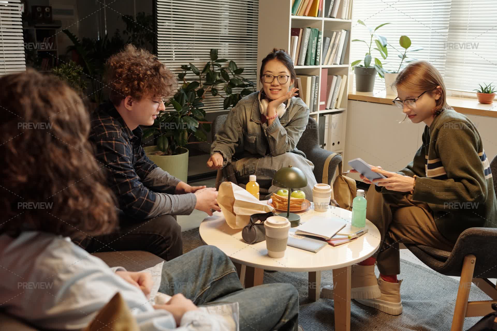 Diverse Group Of Students In Study Session - Stock Photos | Motion Array