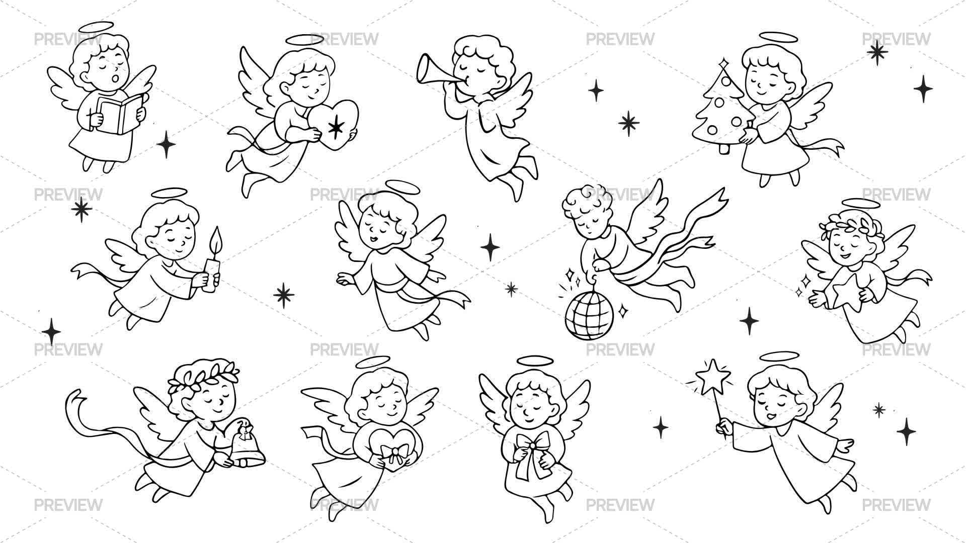 Whimsical Christmas Angels - Graphics | Motion Array