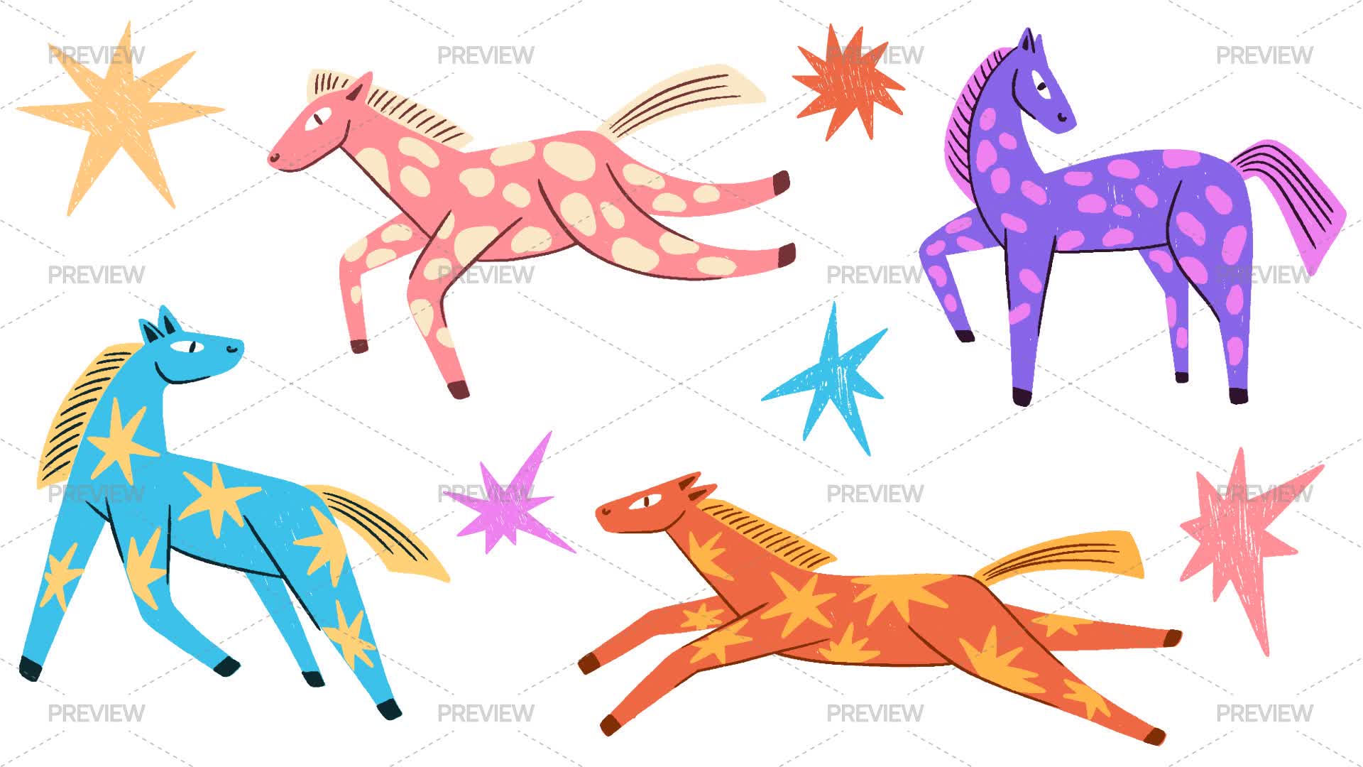Colorful Stars And Horses - Graphics | Motion Array