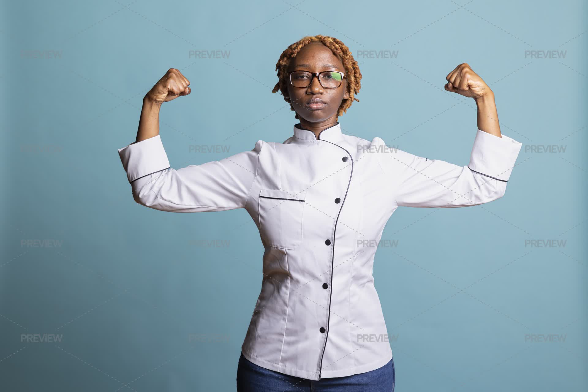 Strong Cheff Strong Female Chef Showing Power With Raised Flexed Arms by DCStudio ...