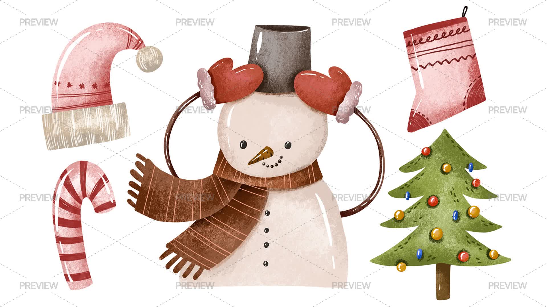 Snowman Winter Holiday Elements - Graphics | Motion Array