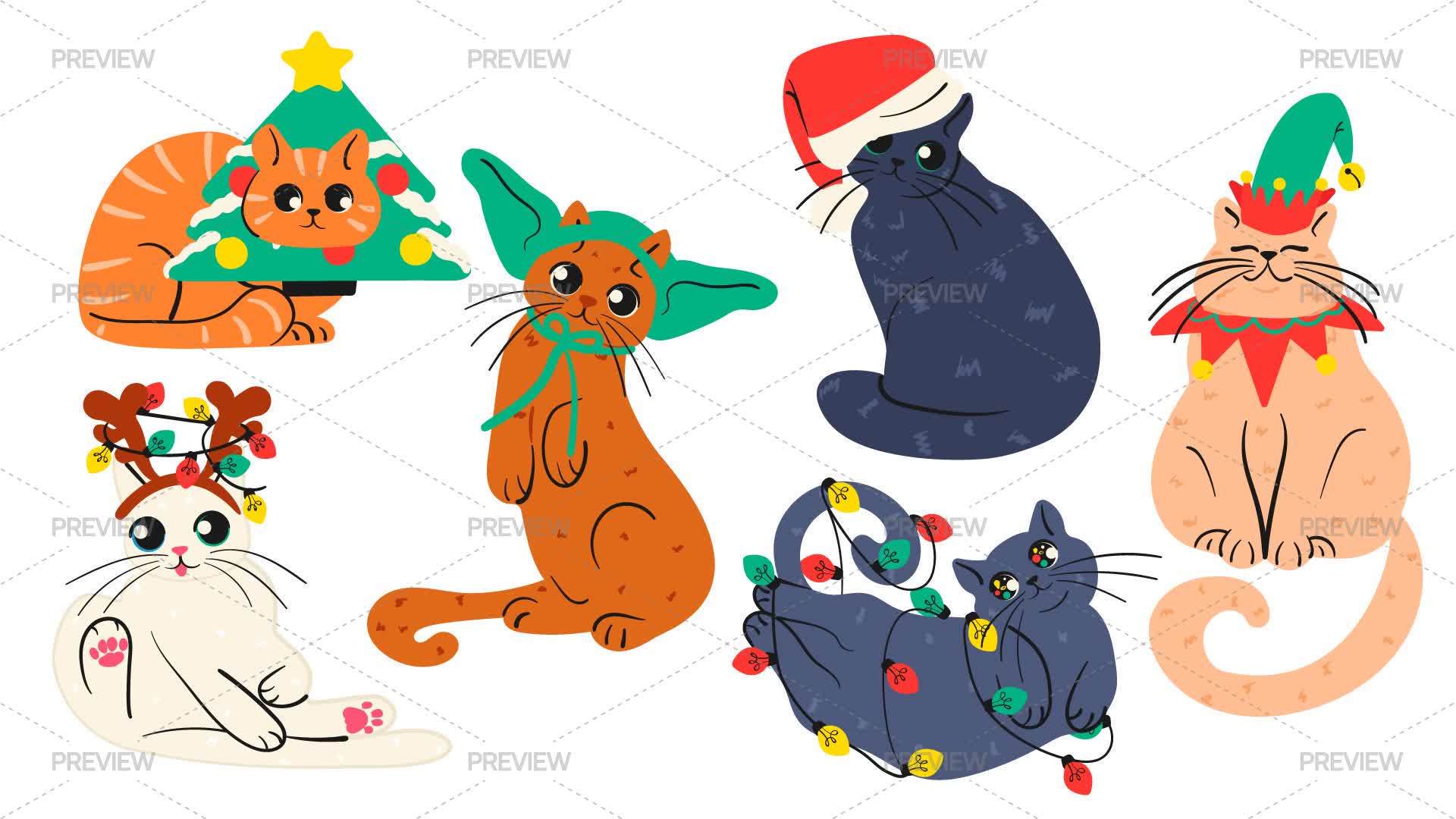 Cats Wearing Christmas Clothes - Graphics | Motion Array