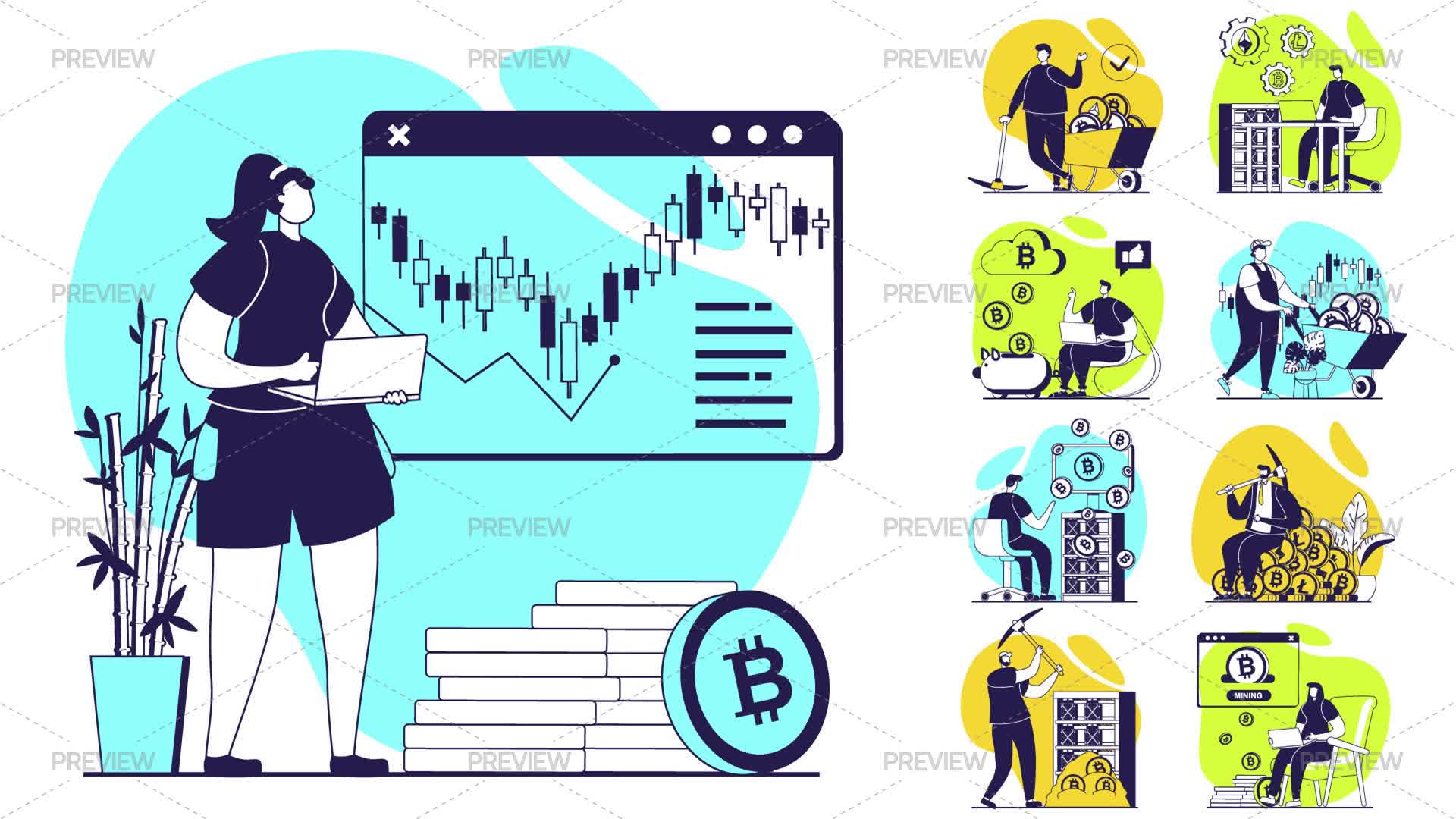 Cryptocurrency Mining Illustrations - Graphics | Motion Array