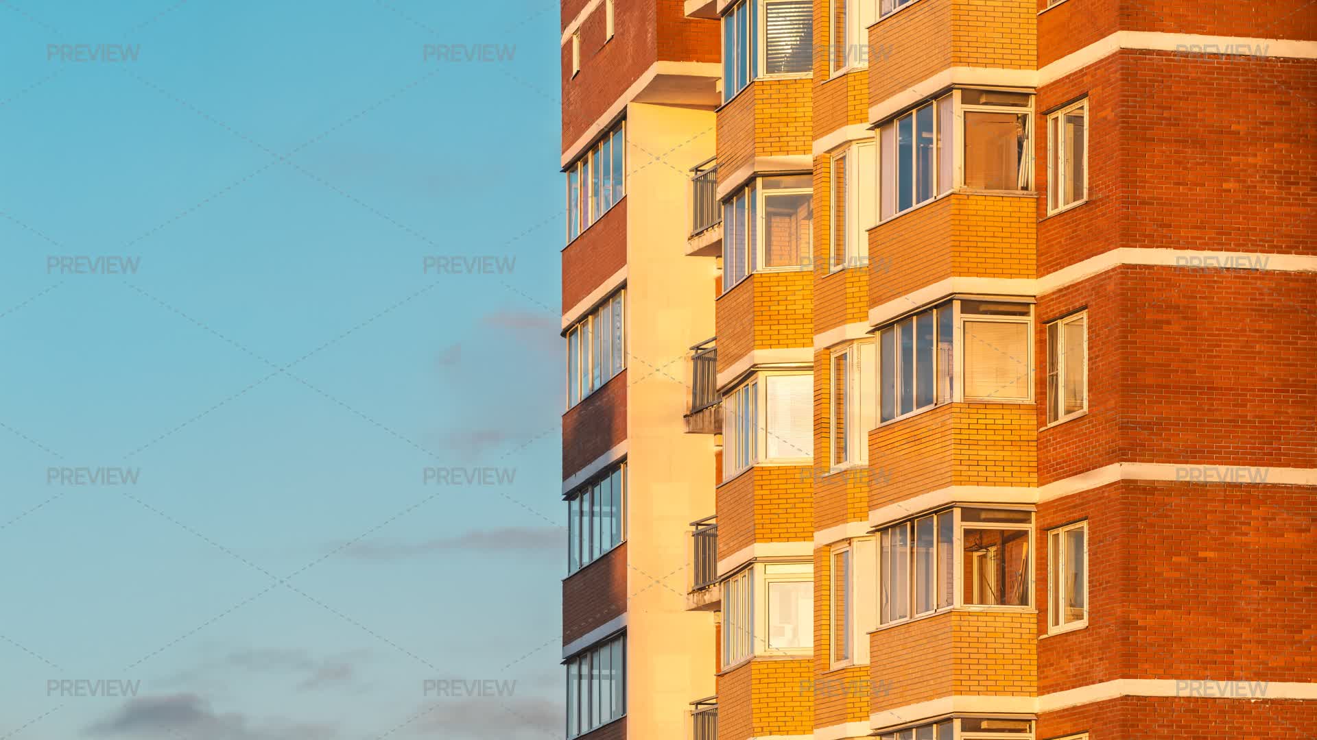 Brick Apartment Building Facade With Multiple Windows. Urban Background ...