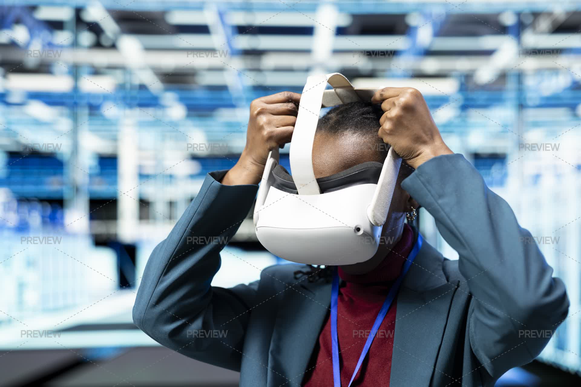 Programmer Headset Data Center Programmer Putting Vr Headset On To Oversee Equipment by ...