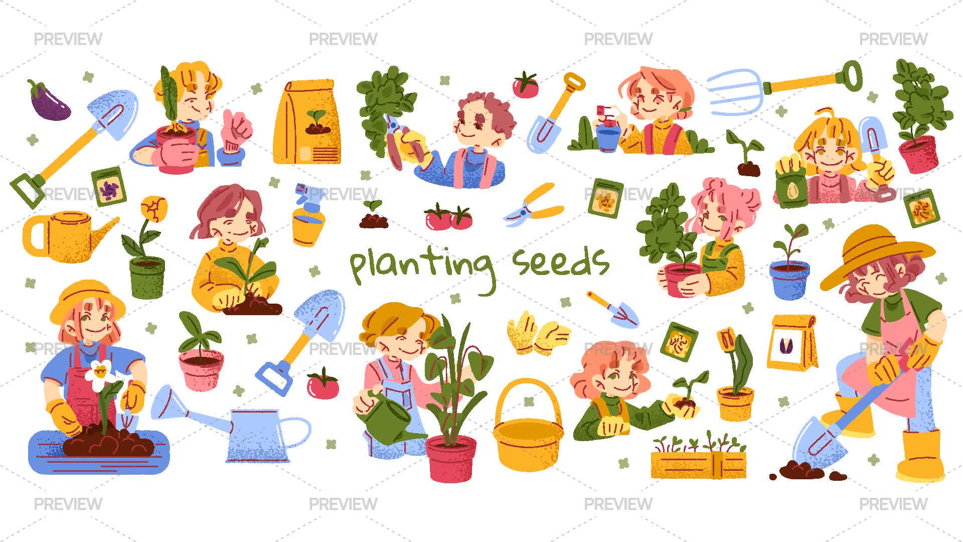 Spring Planting Free Graphics Spring Gardening Elements by pepiyoinlo - Graphics | Motion Array