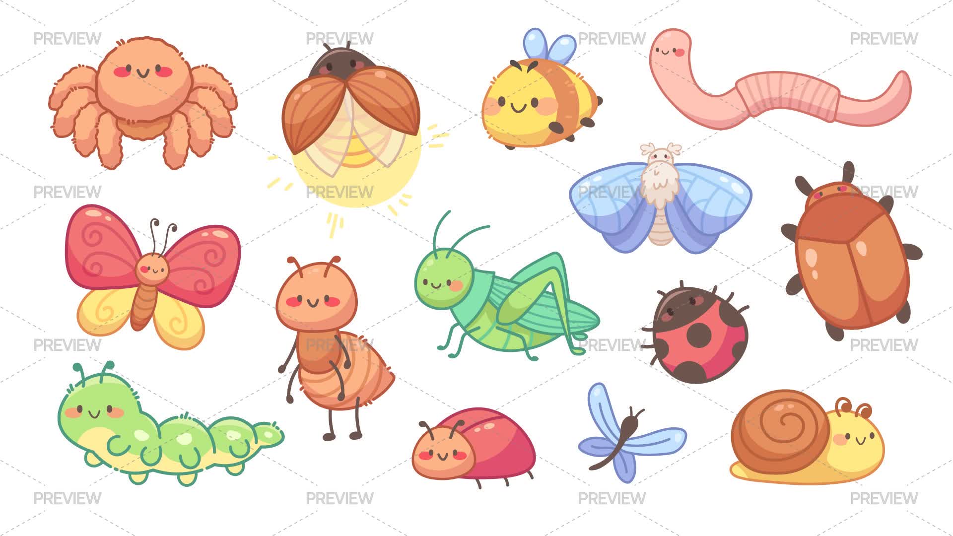Chibi Insects Cute Insect Characters by so.ni.ka - Graphics | Motion Array