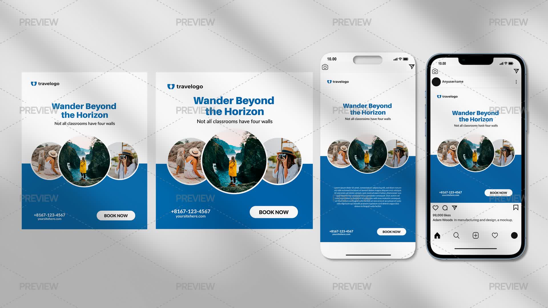 Travel Social Media Post Templates by Hekenostudio - Graphics | Motion ...