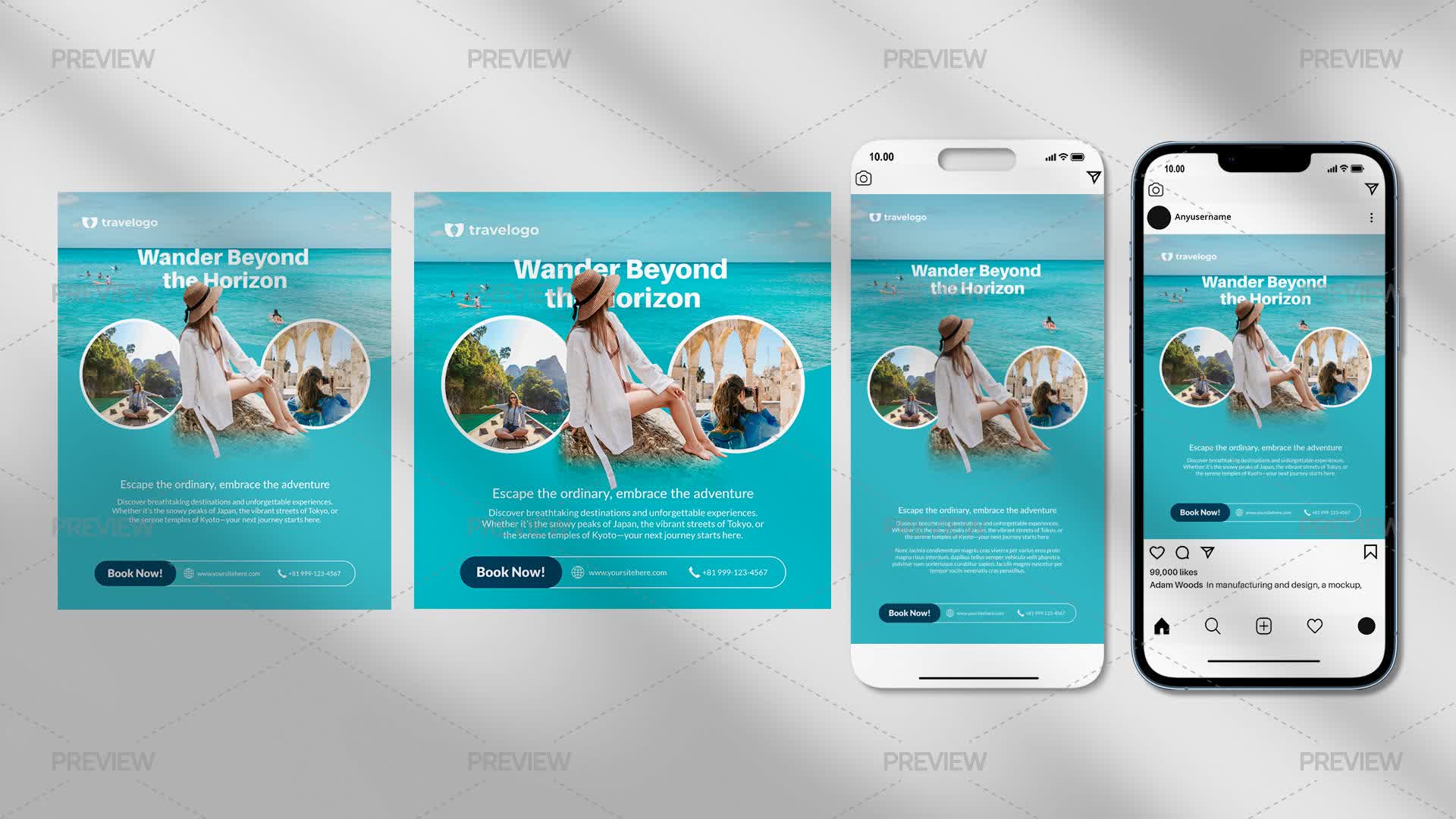 Travel Social Media Post Templates by Hekenostudio - Graphics | Motion ...