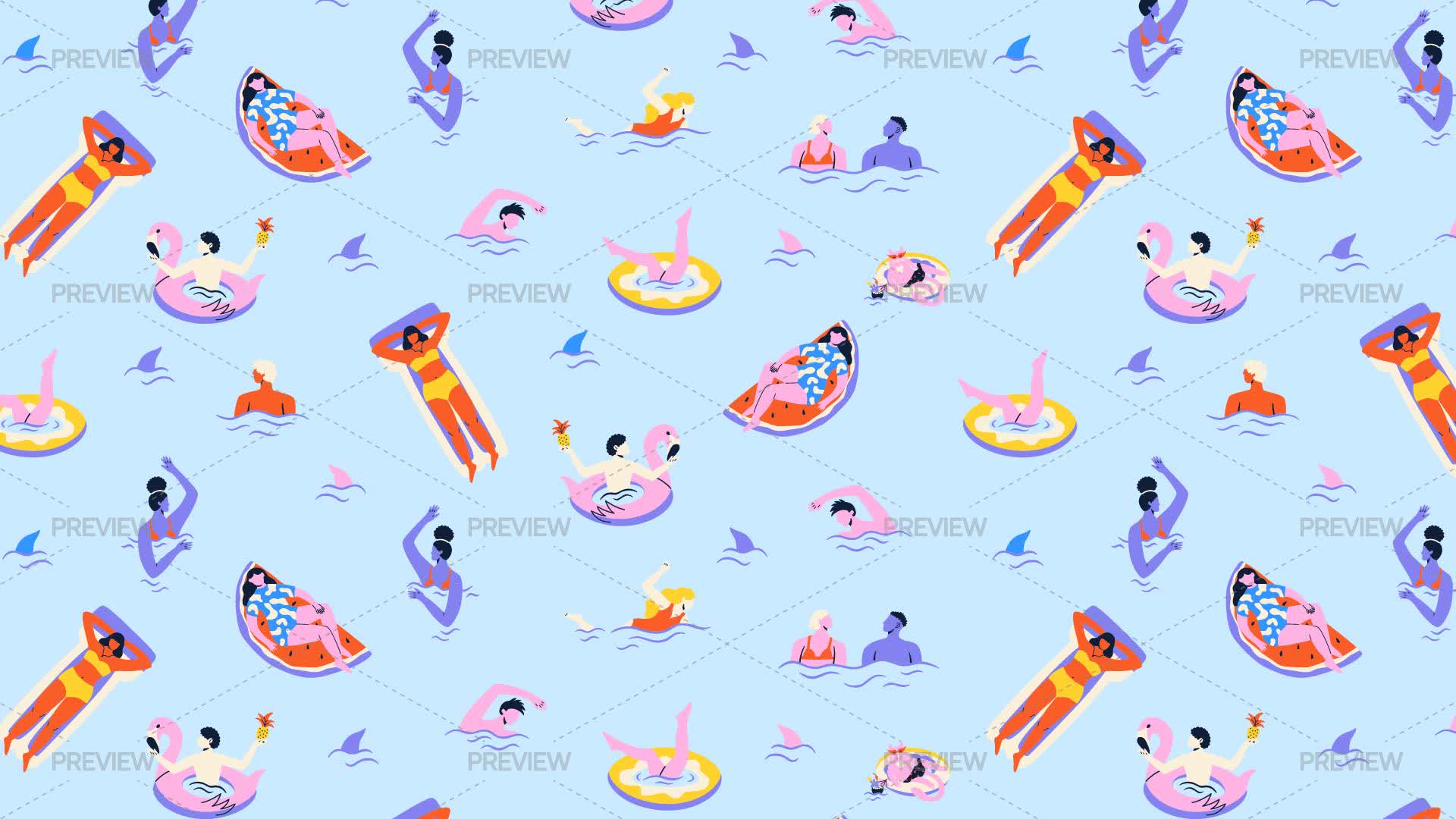 Swimming Pool Seamless Pattern by Caramela - Graphics | Motion Array