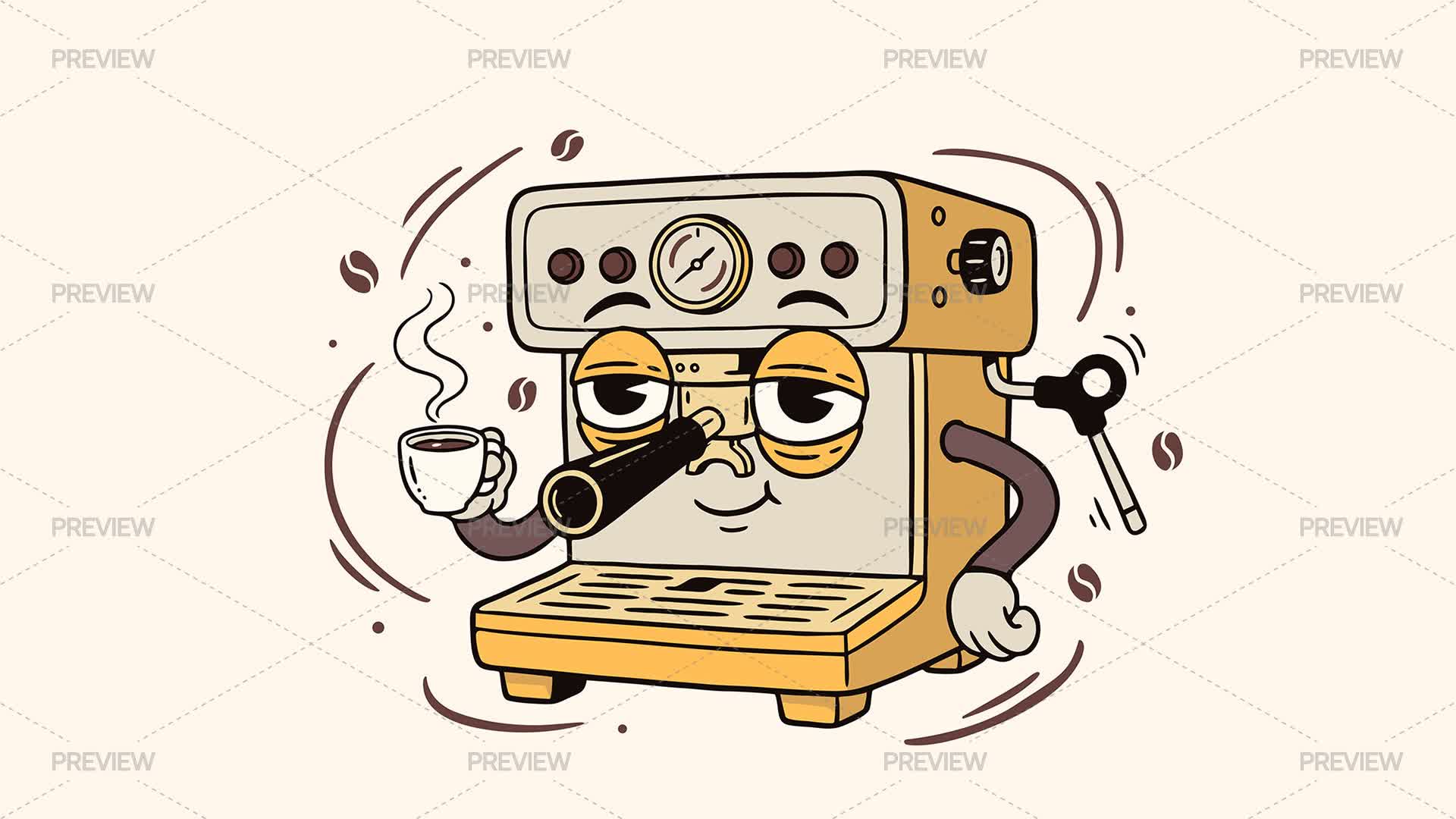 Coffee Motion Graphics Coffee Machine Character by partikusi design - Graphics | Motion Array