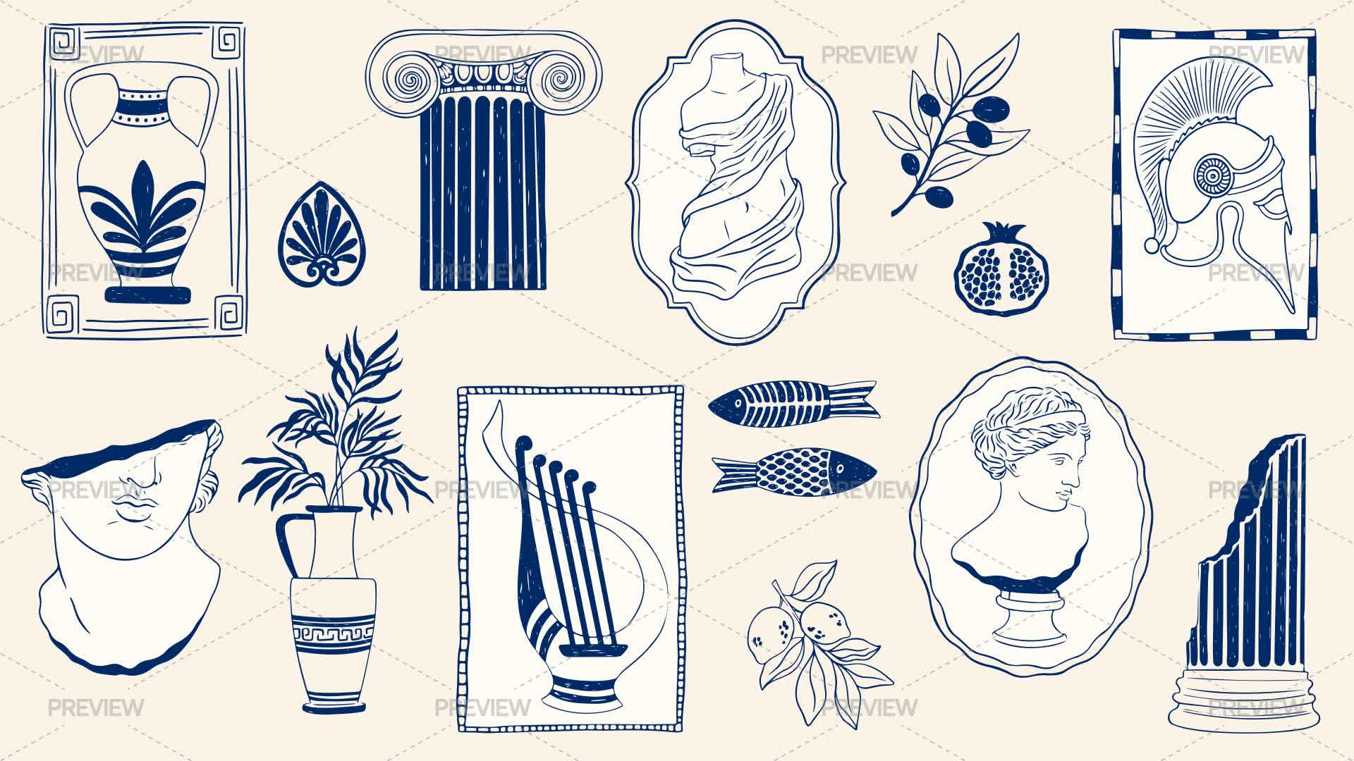 Greek Vintage Doodles by PawLoveArt - Graphics | Motion Array