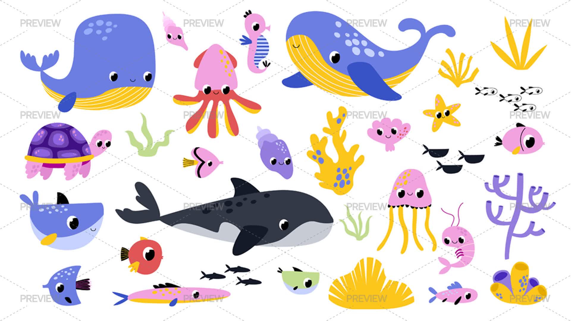 Ocean Array Animal Underwater Creature Elements by The Myro - Graphics | Motion Array