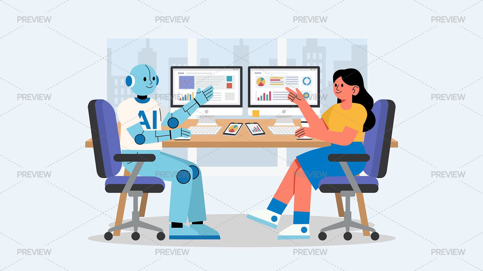 Human Meets Ai Vector AI And Human Illustration by partikusi design - Graphics | Motion Array