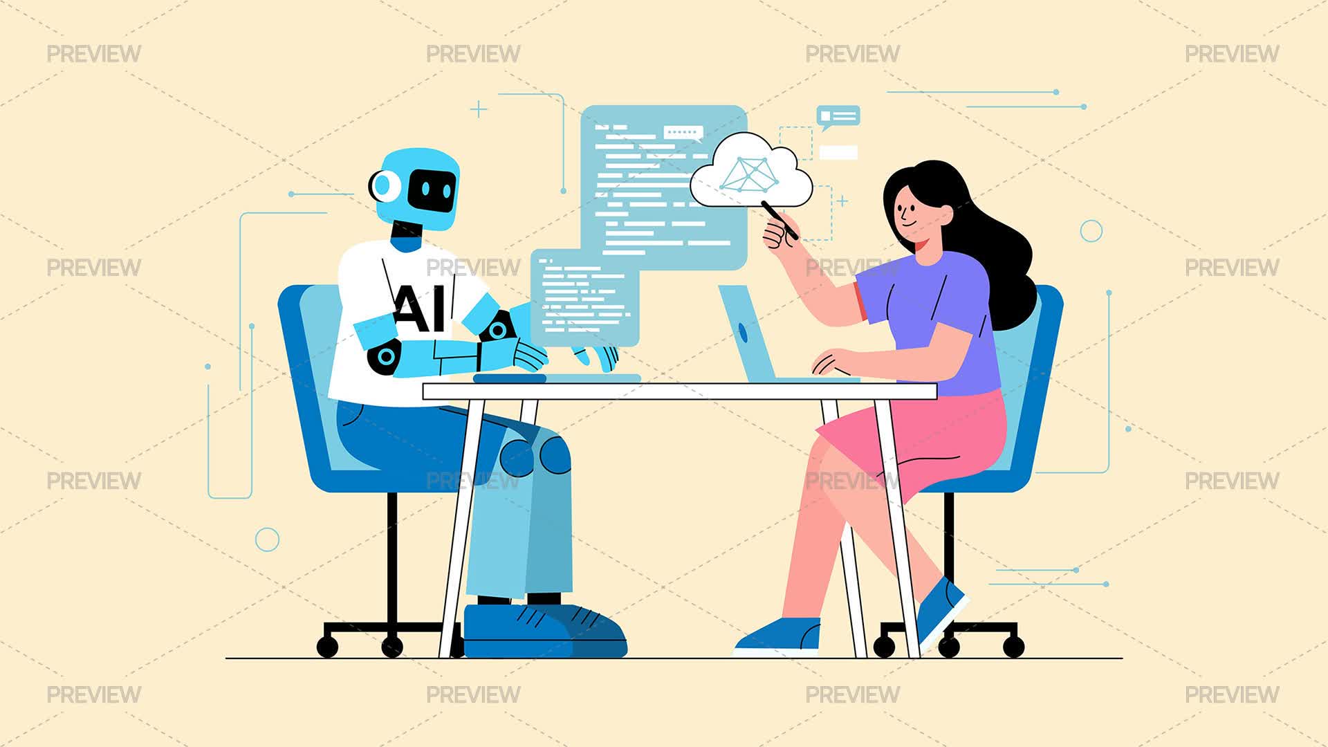 Human Meets Ai Vector AI And Human Illustration by partikusi design - Graphics | Motion Array