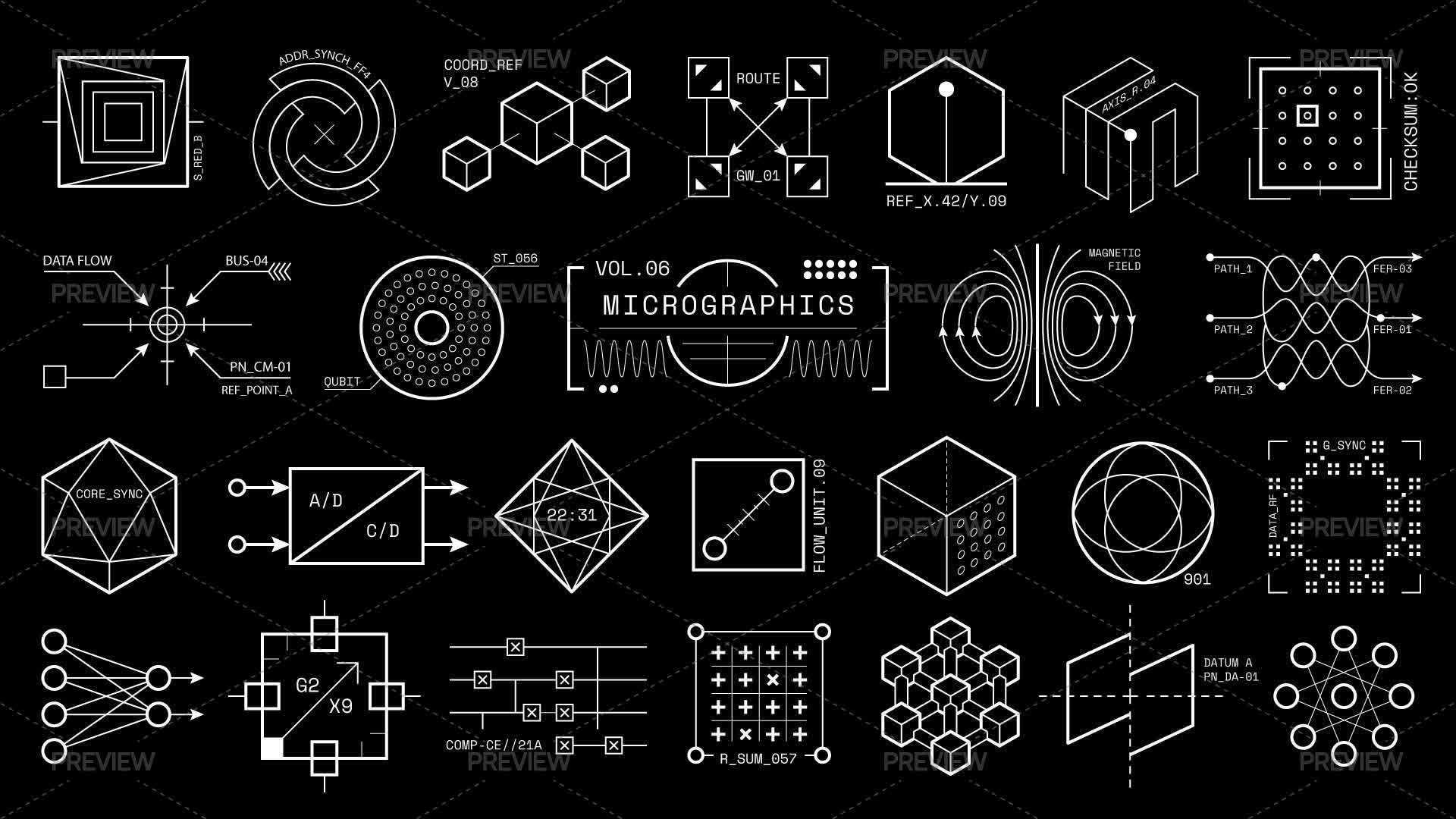Micrographics Labels Layout Micrographic Elements by Derter - Graphics | Motion Array